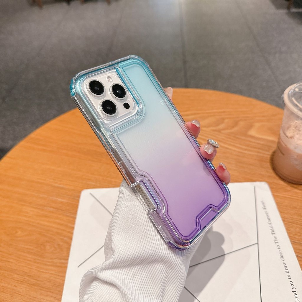 2 in 1 ปลอกไล่โทนสีโปร่งใสสําหรับ IPhone 16 15 14 13 12 11 Pro Max 7 8 Plus XSMAX XR XS 12 13 Mini Glossy ด้านใน Invisble ถุงลมนิรภัย Arcylic Shock Proof เคสโทรศัพท์ฝาครอบ