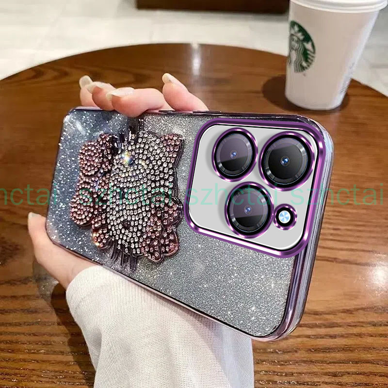 เคส infinix HOT 40 Pro 9 10 11S NFC 12 20 30 Play 40i 30i Note 40 Pro 12 G96 Tecno Spark Go 2024 2023 8C 10C 20C 10 20 Pro Plus Smart 5 7 8 ITEL S23 A70 หรูหรา ชุบแฟลช เคสโทรศัพท์สําหรับ พร้อมเพชร เคที แคท โปร่งใสป้องกันกันกระแทก เคสโทรศัพท์