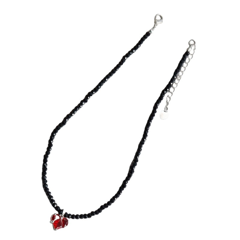 BST สร้อยคอคริสตัลสีดําที่มีความซับซ้อนพร้อมโซ่หัวใจสําหรับงานปาร์ตี้และอินทผลัม