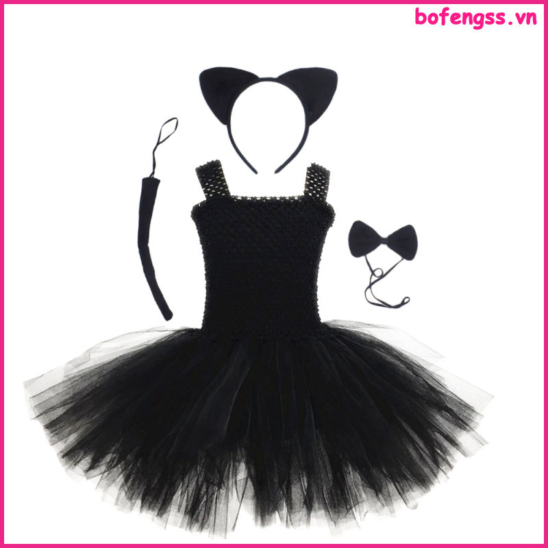 Halloween Costumes Girls Dresses for Kids Cat Ears Animal Tail Cosplay Festival Skirt Suit Toddler A