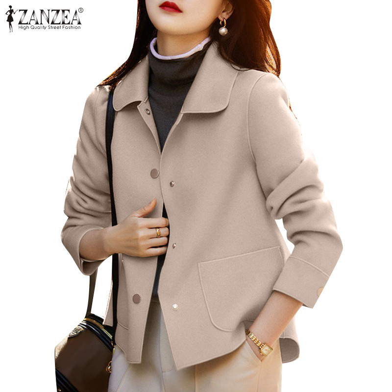 ZANZEA ใส่ ซานเซีย ผู้หญิงเกาหลีสีธรรมดาตกแต่งกระดุมข้อมือแขนยาวแจ็คเก็ตหลวม