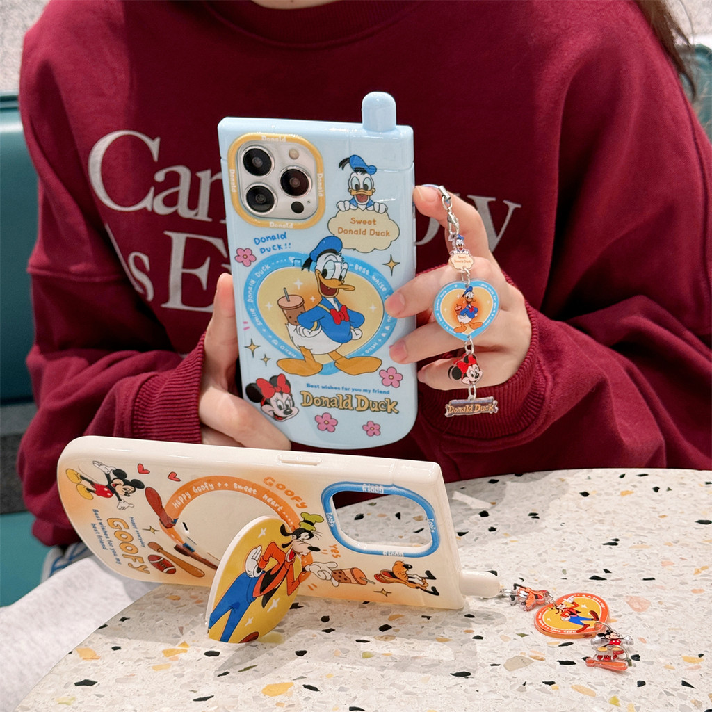 การ์ตูนน่ารักเป็ดพลิกรักกระจกเคสโทรศัพท์สําหรับ ไอโฟน 11 12 13 14 15 16 มือโปร สูงสุด มาพร้อมโซ่แขวนป้องกันการตกปลอกปกอ่อนสําหรับ ไอโฟน13 กรณี