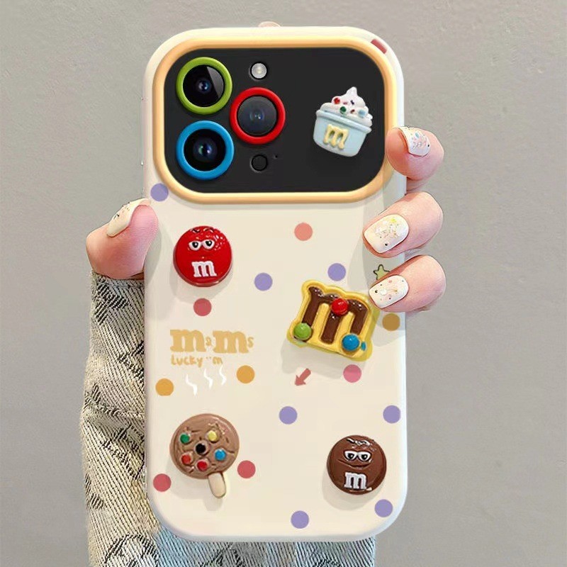 Iphone 15 14 13 12 11 Pro Max X XR Max 7 8 Plus INS 3D น่ารักการ์ตูนสนุก M ถั่วเคสโทรศัพท์ Soft