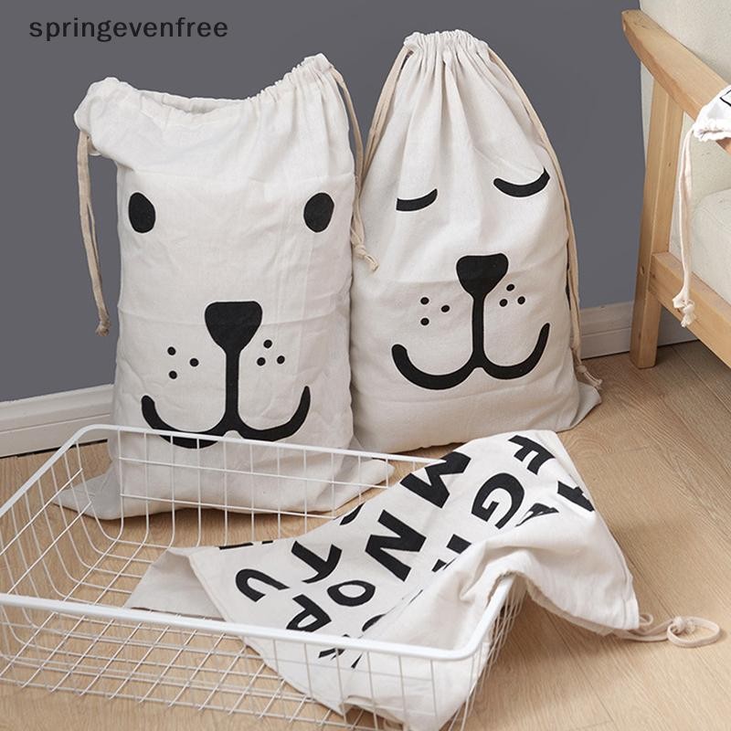 Springevenfree ผ้าฝ้ายขนาดใหญ่และผ้าลินินถุงซักผ้าเสื้อผ้าของเล่นถุงเก็บ Pring ผ้า Drawstring Duffle กระเป๋าเสื้อผ้าสกปรก Organizer กระเป๋า th
