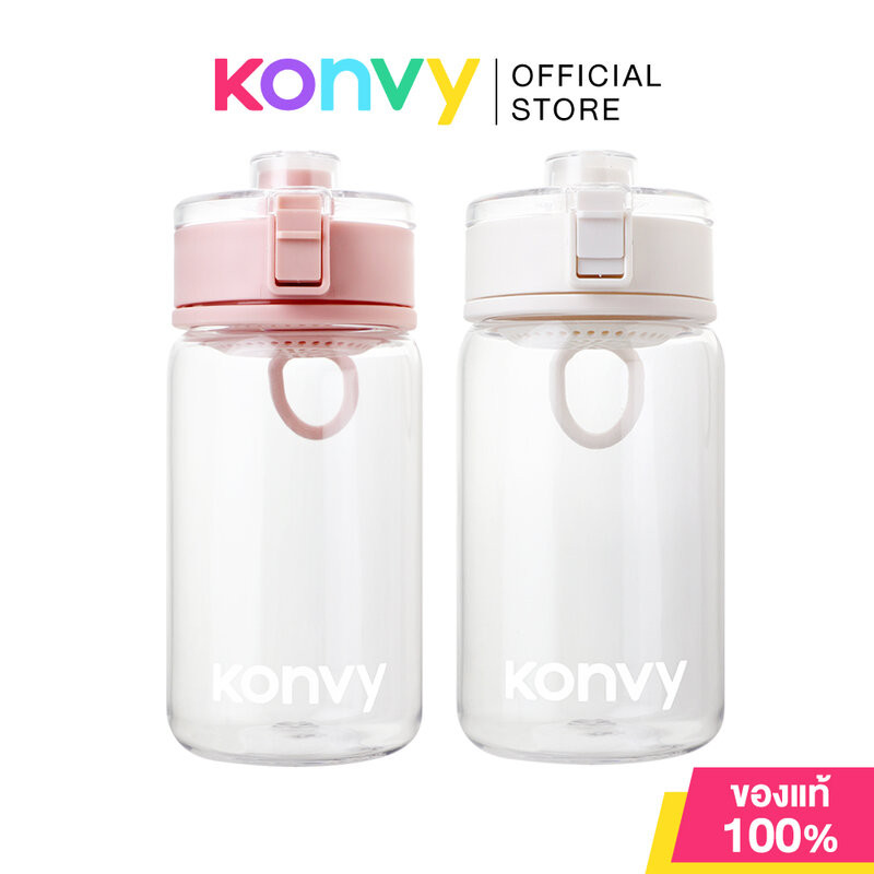 Konvy Transparent Protable Water Bottle คอนวี่ ขวดน้ำกรองชาและน้ำผลไม้ (Pink/White)