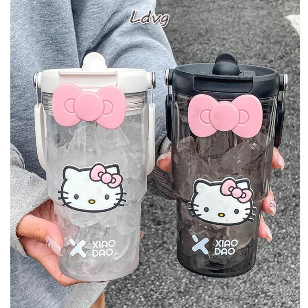 Ldvg ถ้วยน้ํา Hello Kitty, ขวดเครื่องดื่มพลาสติก Sanrio, ถ้วยฟางกีฬาฟิตเนสความจุขนาดใหญ่แบบพกพาการ์ตูน