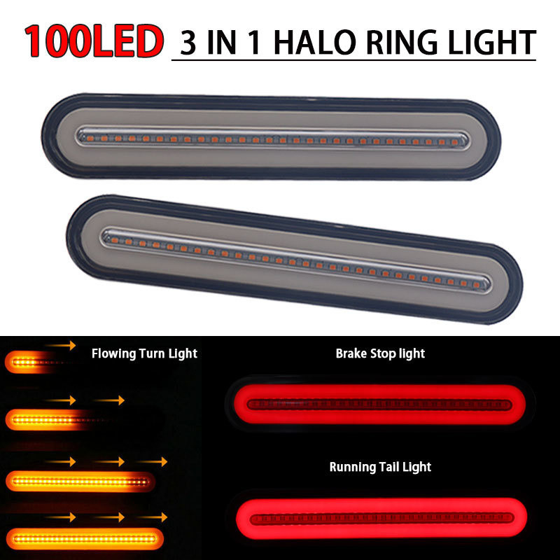 100led Trailer รถบรรทุกไฟเบรคกันน้ํา 3 ใน 1 Halo แหวนหางเบรคหยุดไหลไฟเลี้ยวโคมไฟ 12V 24V Camping Car