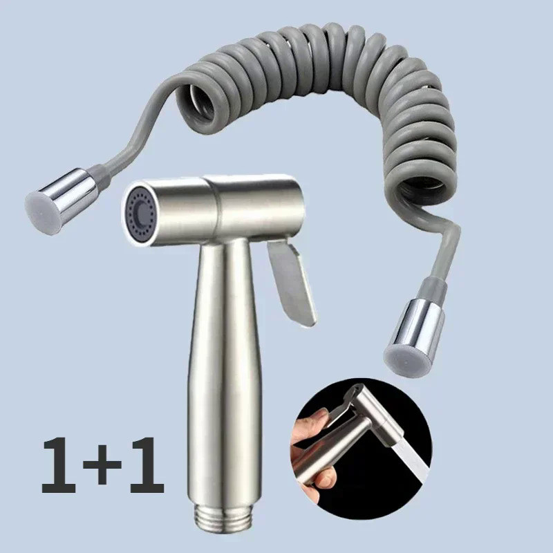 304 Hand Protable Toilet Bidet Sprayer Gun Bathroom Bidet 1.5m Stretchable Hose Stainless Steel Spra