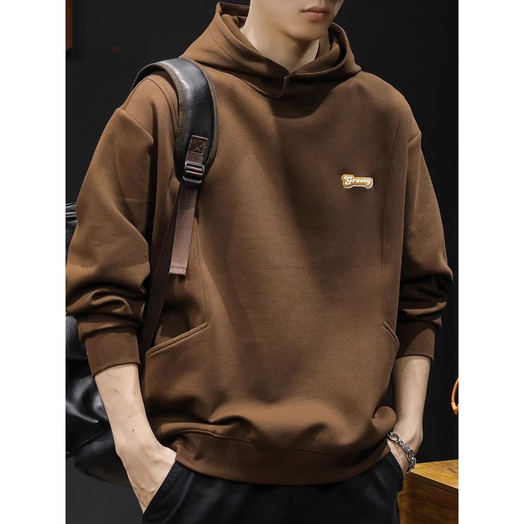 เสื้อคลุมแขนยาว เสื้อกันหนาว มีฮู้ด สไตล์เกาหลี Oversize 2 สี สําหรับผู้ชาย ผ้าสำลี ผ้าหนาดีใส่สบาย ไซส์ S-5XL