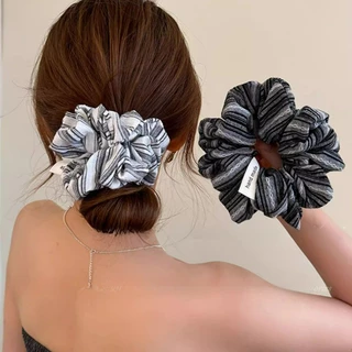 Vintage Blue Stripes Hair Rope หางม้า Scrunchies ผูกผมเครื่องประดับผม
