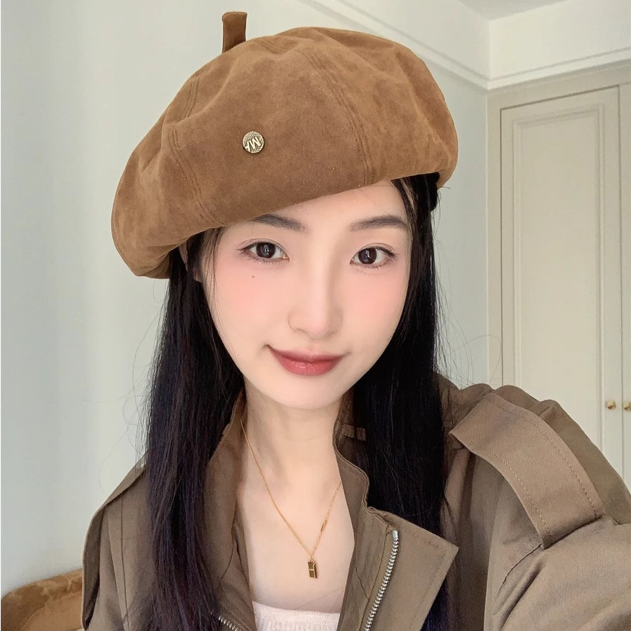 ใหม่หนังนิ่มฤดูใบไม้ร่วงฤดูหนาวหมวกเบเร่ต์ผู้หญิงเกาหลีย้อนยุคแปดเหลี่ยมหมวก