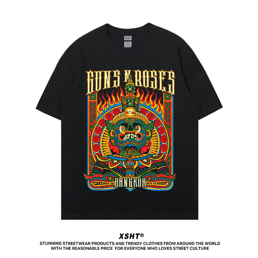 【พร้อมส่ง】  Guns N' Roses Thailand Bankok (2017) เสื้อยืดวง เสื้อยืดผ้าฝ้ายแท้ (สีดำ)