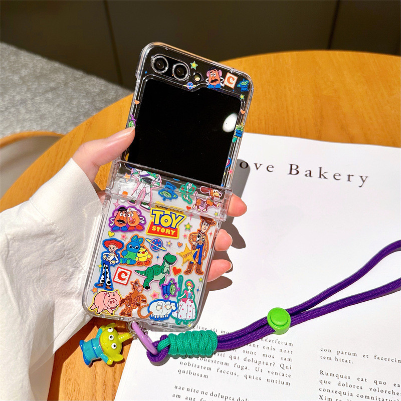 แข็ง กันกระแทก ลายการ์ตูน Toy Story พร้อมสายโซ่คล้อง สําหรับ Samsung Galaxy Z Flip6 5G
