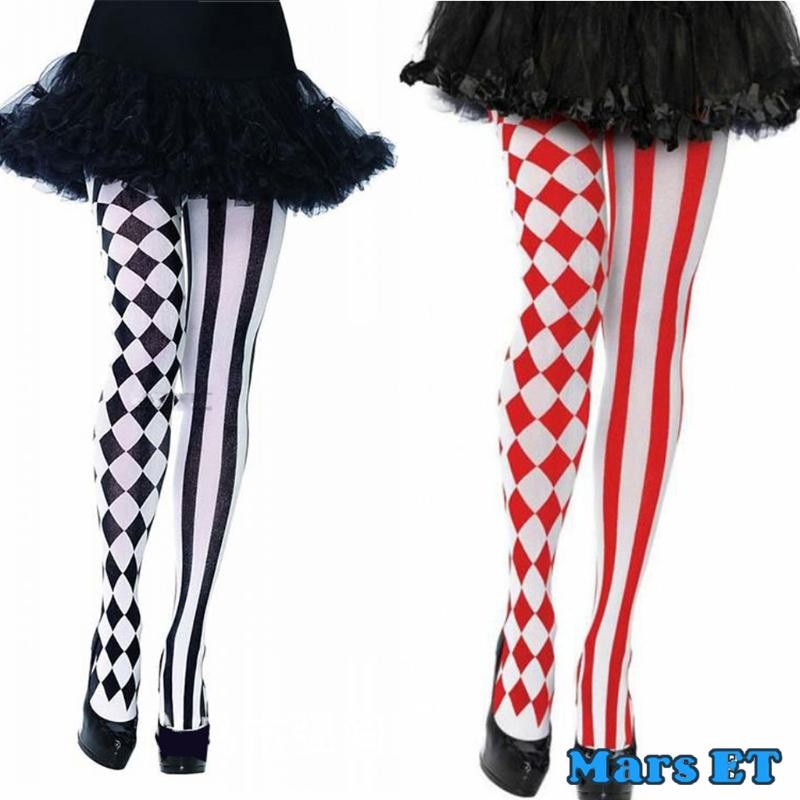 Mars ฮาโลวีนผู้หญิงคอสเพลย์ Pantyhose Checkered เพชรลายสก๊อตลายพิมพ์ความยาว Tights Clown เครื่องแต่งกาย Stoc
