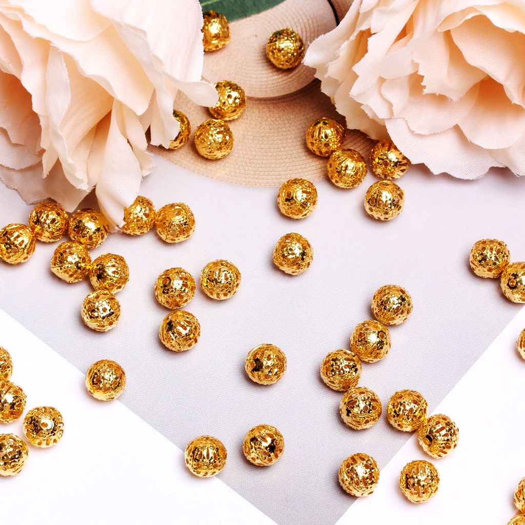 100 ชิ้นแฟชั่นโลหะ Hollow รอบ Spacer ลูกปัด Golden Silver DIY วัสดุสร้อยข้อมือเครื่องประดับทํา