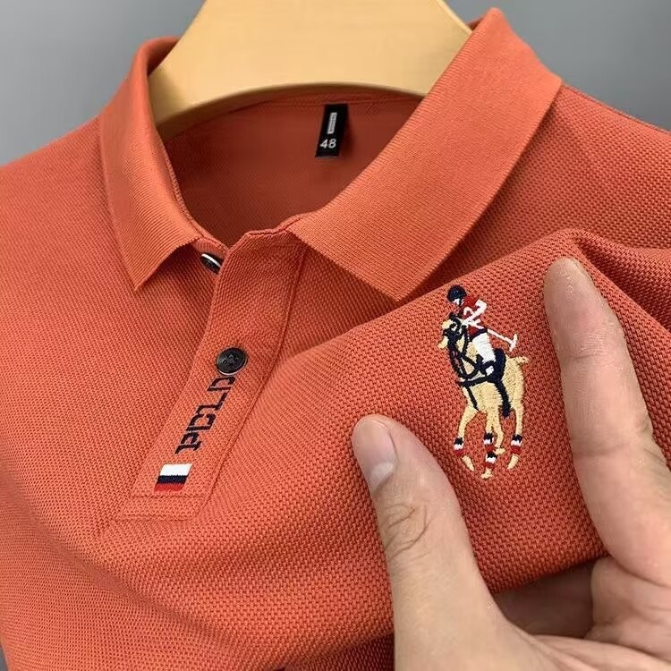 ปักธุรกิจเสื้อโปโลผู้ชายฤดูร้อนแขนสั้นปกด้านบนขนาดใหญ่ M-3XL