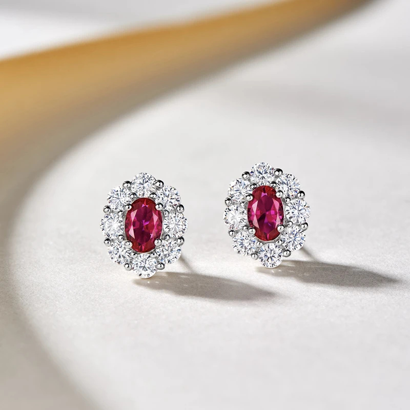 925 เงินเข็มอารมณ์สีแดง Cubic Zirconia ต่างหูสตั๊ดผู้หญิงสําหรับหมั้นงานแต่งงาน Elegant Lady ต่างหูเครื่องประดับอินเทรนด์
