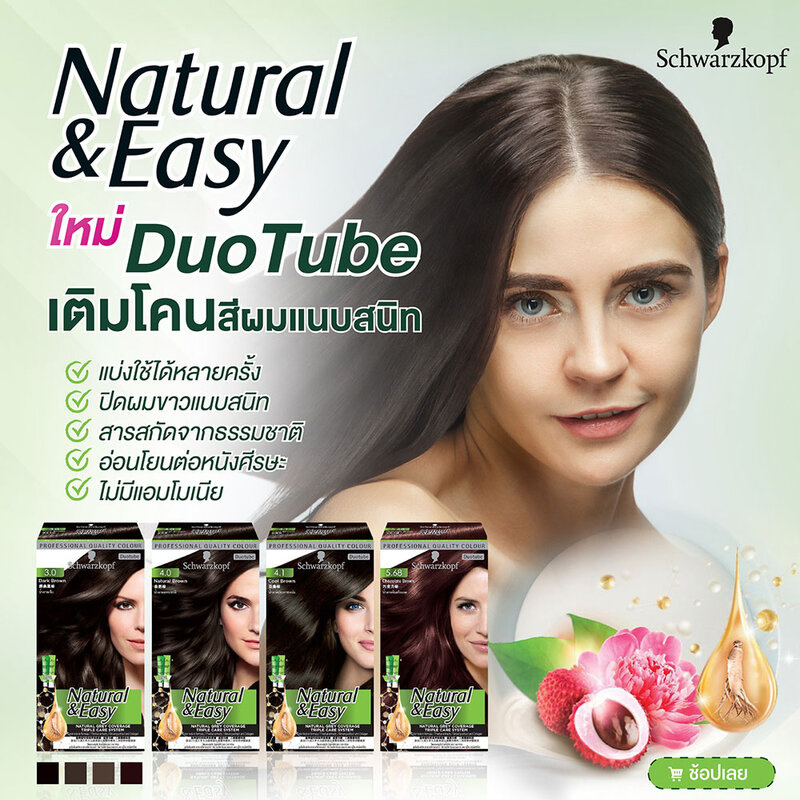 Schwarzkopf Natural & Easy Duo Tube 130ml #5.68 Chocolate Brownครีมเปลี่ยนสีผมสำหรับปิดผมขาว ปราศจากแอมโมเนีย. - รูปที่ 2