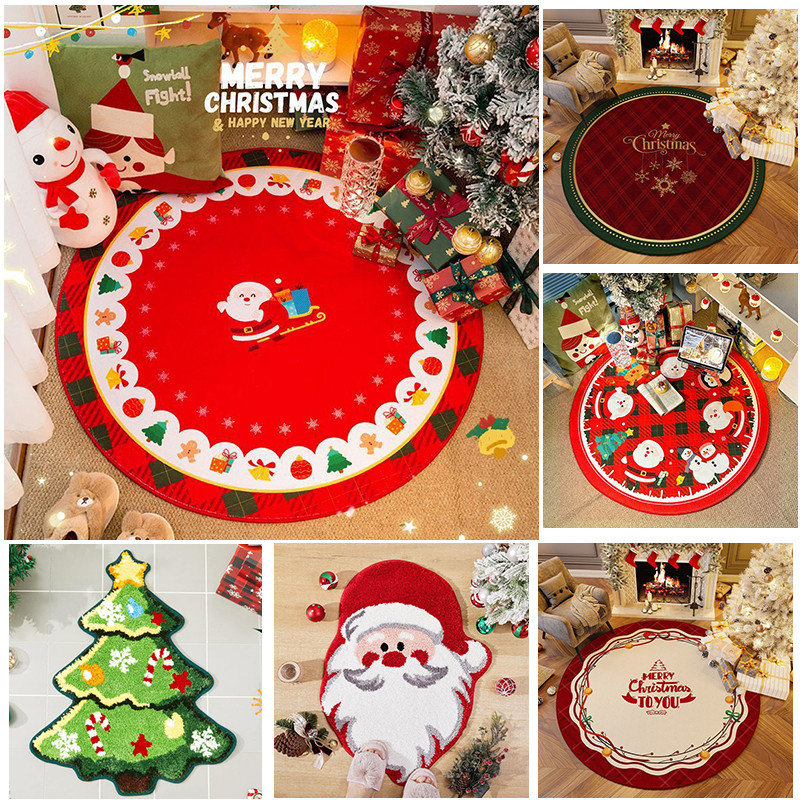 COD พรมปูพื้น ลายซานตาคลอส เกล็ดหิมะ สีแดง สําหรับตกแต่งต้นคริสต์มาส 40 * 120/40*60 ซม.