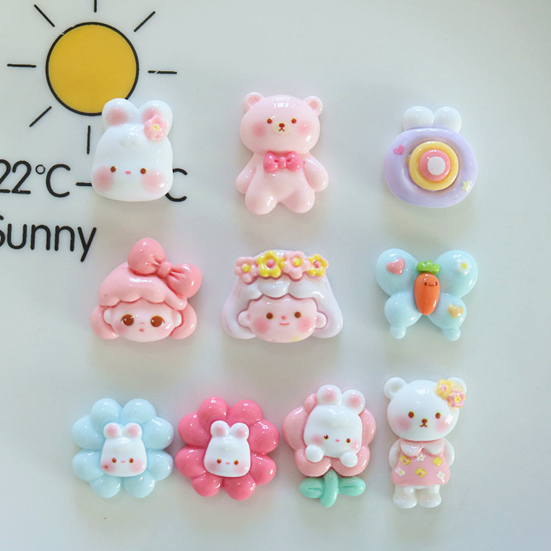 10ชิ้นน่ารักสาวกระต่ายดอกไม้เรซิ่นเสน่ห์สําหรับ ทําเอง (7-281)