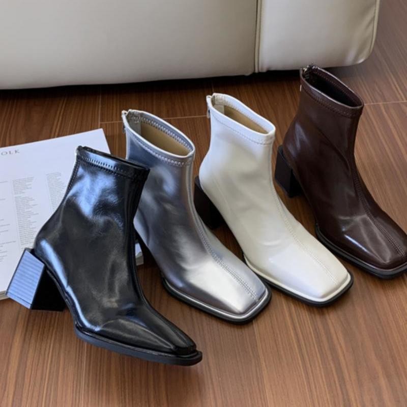 รองเท้าบูทมาร์ติน รองเท้าบูทกลางท่อรองเท้ามาร์ตินเวอร์ชั่นเกาหลีหนาsoled Square Toe ฤดูใบไม้ร่วง