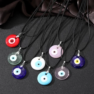 สร้อยคอ จี้ตาชั่วร้าย ทรงกลม สีฟ้า สไตล์ตุรกี นําโชค สําหรับผู้หญิง และผู้ชาย