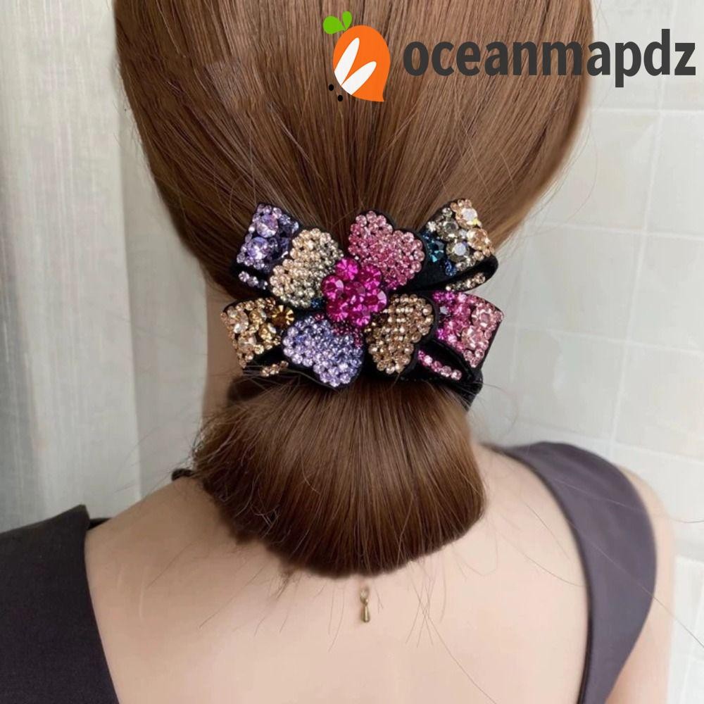 Oceanmapdz กิ๊บติดผมดอกไม้ Rhinestone, Zircon Bowknot ดอกไม้คริสตัล Hairpins, แฟชั่น U-shape สไตล์เกาหลีอุปกรณ์เสริมผมผู้หญิง Duckbill คลิป Party