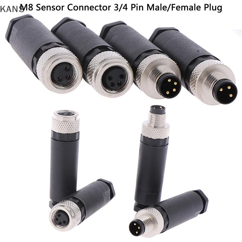 Kans 1 PC M8 Sensor Connector 3/4 Pin ชาย/หญิงปลั๊กมุมตรง vn