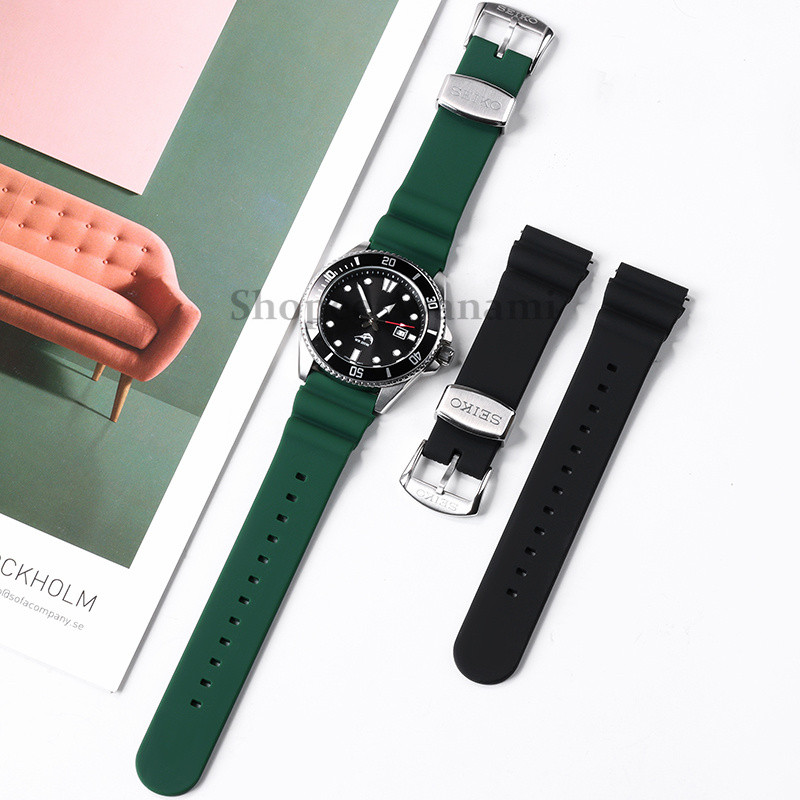 สายยางซิลิโคน 20 มม. 22 มม. สำหรับสาย Seiko สายคล้องข้อมืออ่อนนุ่มปล่อยอย่างรวดเร็วเปลี่ยนชายและหญิงพร้อมโลโก้