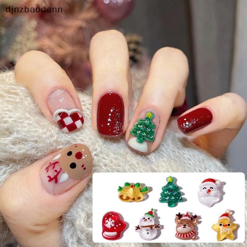 [DJNZ] 10 ชิ้นต้นคริสต์มาสการ์ตูนกวางระฆังเล็บ Ch Santa Claus 3D Kawaii เล็บ Rhinestones สําหรับปีใหม่ตกแต่งเล็บ NGSS