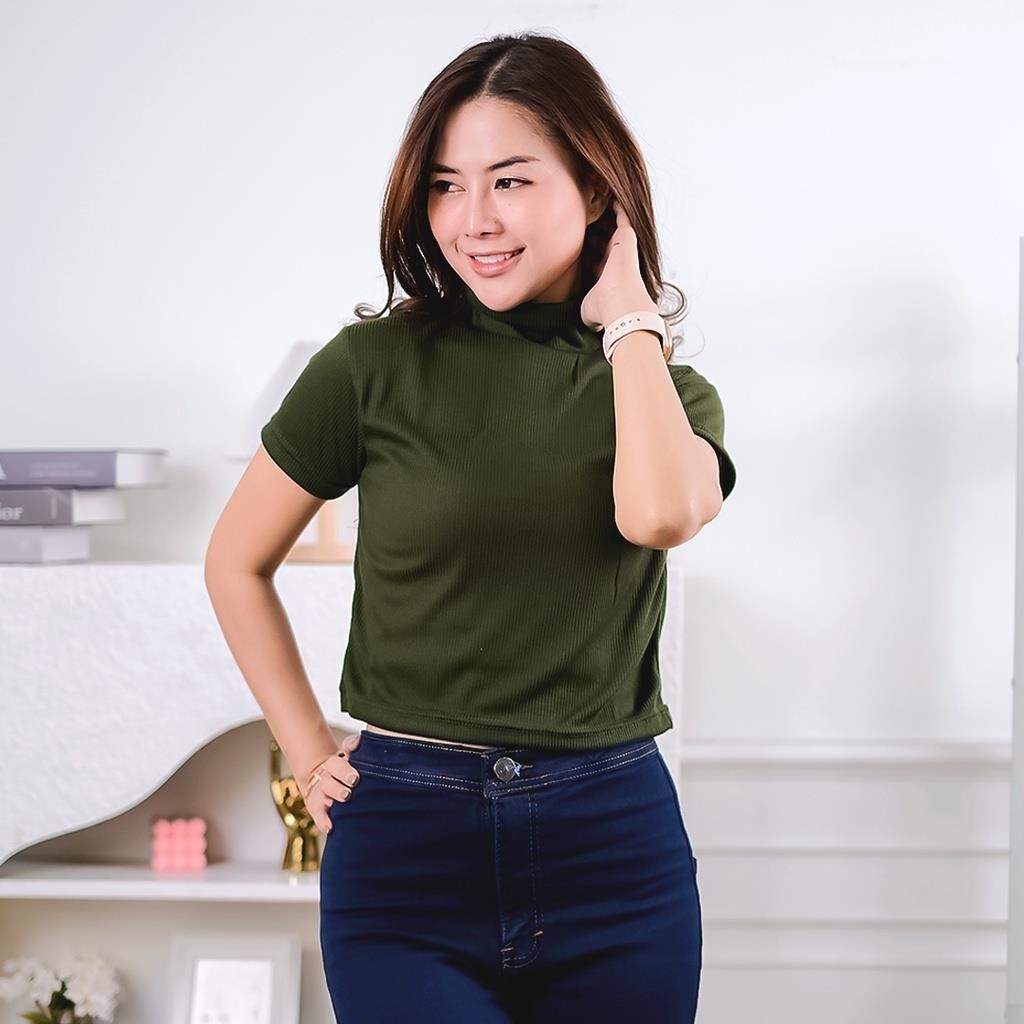 CLEARING WAREHOUSE RZ 1.180 - Karen คอเต่าซี่โครงเสื้อยืดธรรมดาสําหรับผู้หญิงวัยรุ่น Basic Tshirt