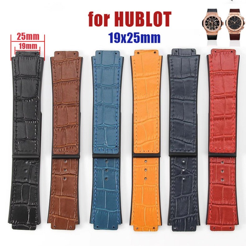 19x25 มม.สายนาฬิกาหนังแท้สําหรับ HUBLOT Big Bang เปลี่ยนสร้อยข้อมือกันน้ําซิลิโคนนุ่มสาย 22 มม.พับหัวเข็มขัดผู้ชายผู้หญิงนาฬิกาอุปกรณ์เสริม