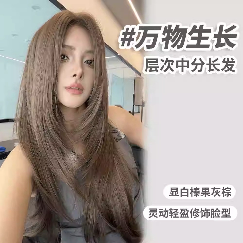 [ทุกอย่าง การเจริญเติบโต] ว947 ใหม่สไตล์ลูกไม้ขนาดเล็กวิกผมหญิงเต็มหัวจําลองกลางชั้นตรงผมเฮเซลนัทสีเทาสีน้ําตาล