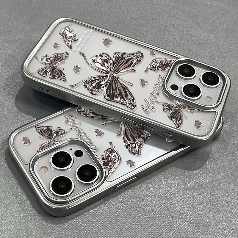 ขั้นสูงผีเสื้อเงินรูปแบบเคสโทรศัพท์เข้ากันได้สําหรับiphone11 16 12 13 14 15 Pro MAX 7 8 Plus X XR XS MAX SE 2020 หรูหรานุ่มกันกระแทก