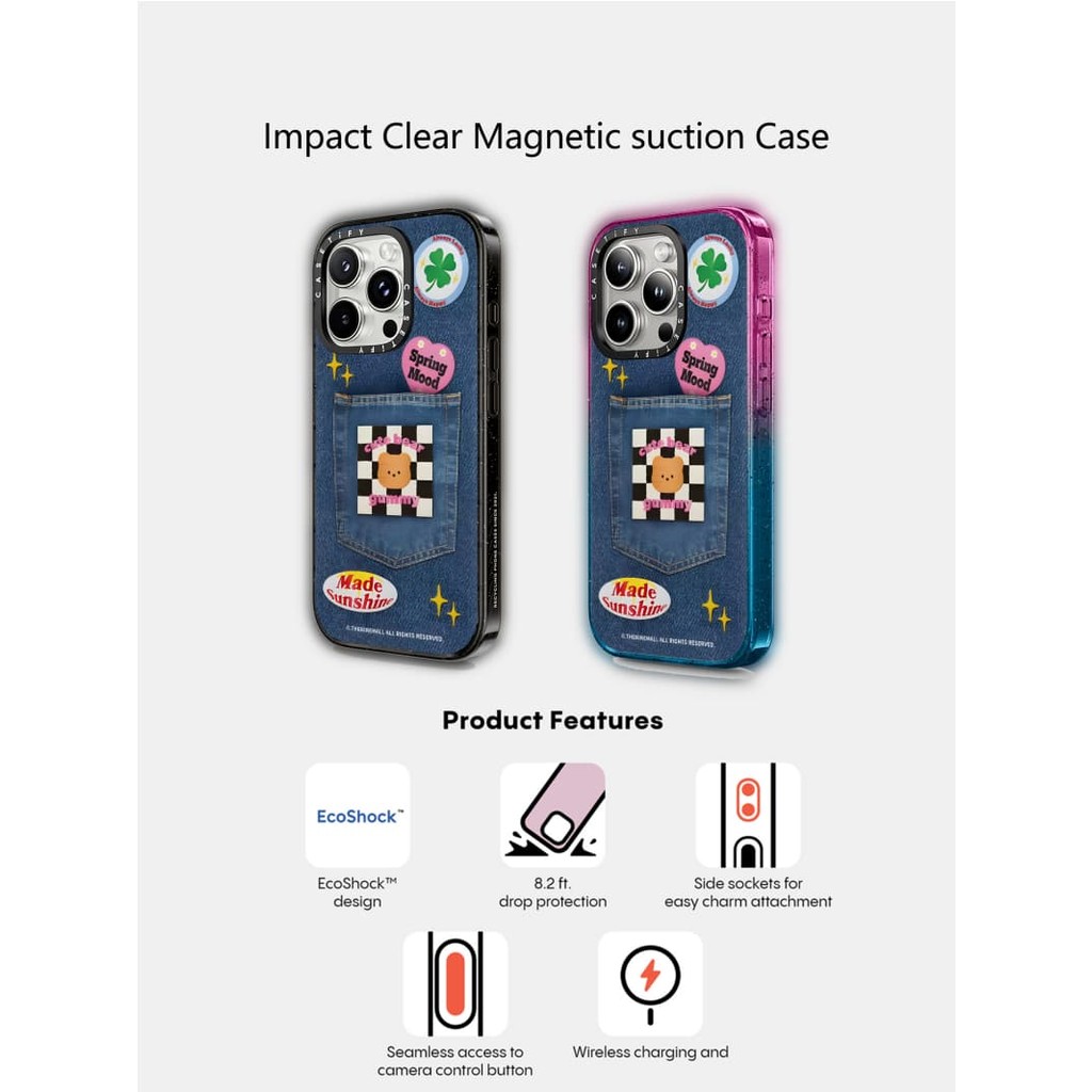 Casetify X หมีน่ารักแม่เหล็กดูด Hard อะคริลิคด้านหลังสําหรับ Apple IPhone 12 13 14 15 16 Pro Max Plus พร้อมกล่อง
