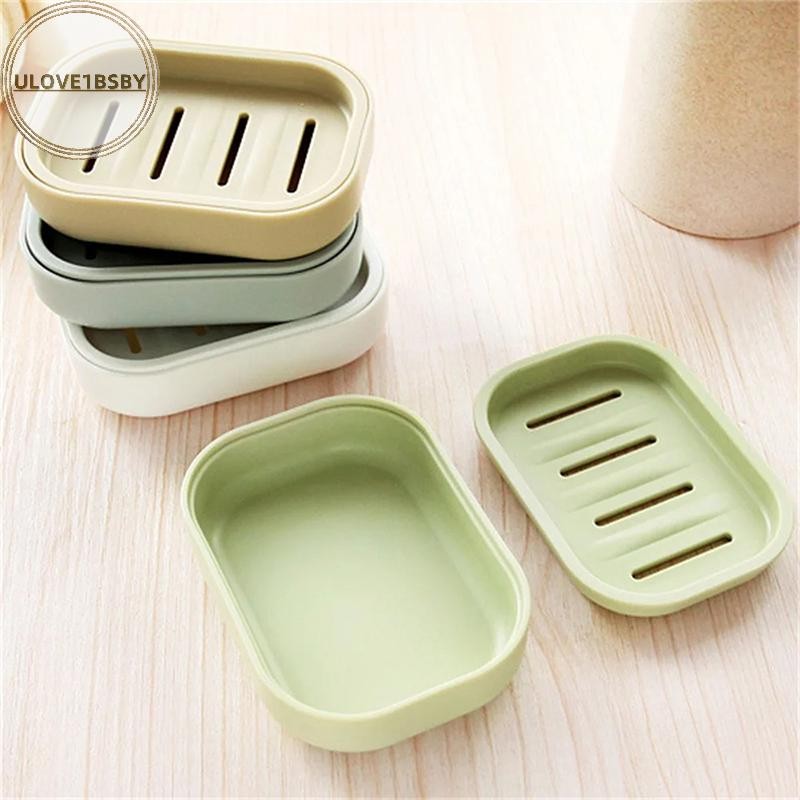 Ulove1bsby Double Layer Square จานสบู่พร้อมฝาปิดท่อระบายน้ําพลาสติกกล่องสบู่ห้องน้ําในครัวเรือน Travel Simple แบบพกพา Creative กล่องเก็บ TH