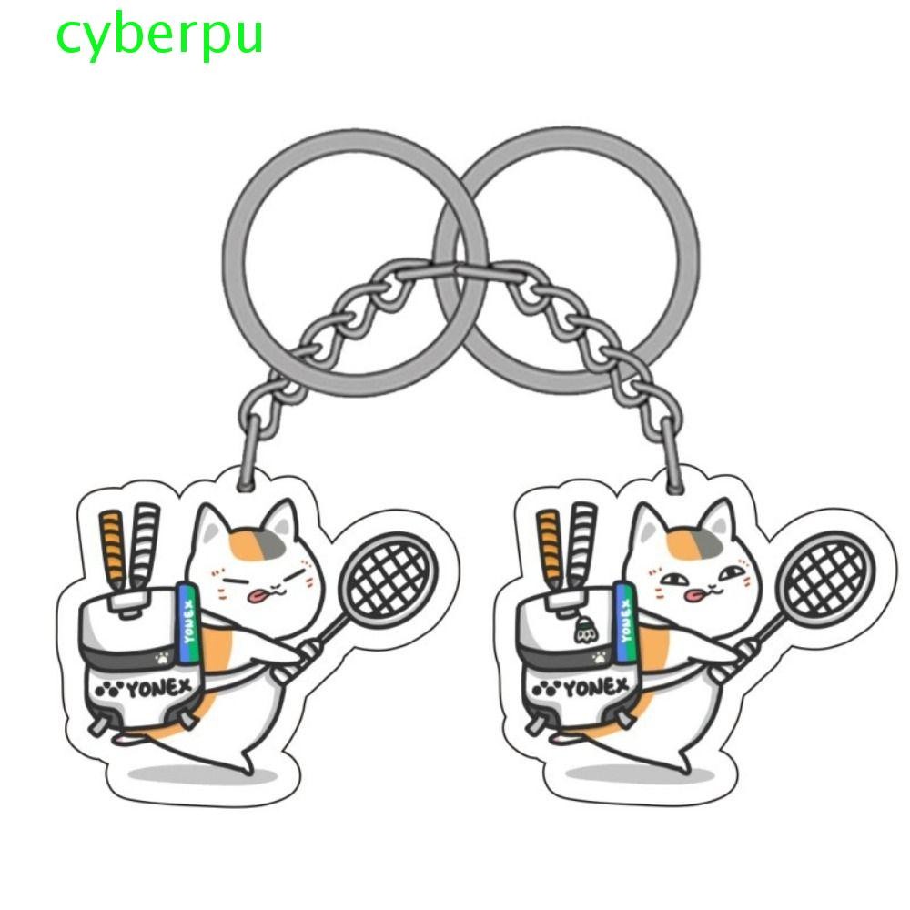 พวงกุญแจแบดมินตัน CYBERPULLSE พวงกุญแจแบดมินตันสองด้านน่ารักการ์ตูนแมวเล่นแบดมินตันอะคริลิคอะคริลิคพวงกุญแจกีฬานักกีฬาแฟนของขวัญ