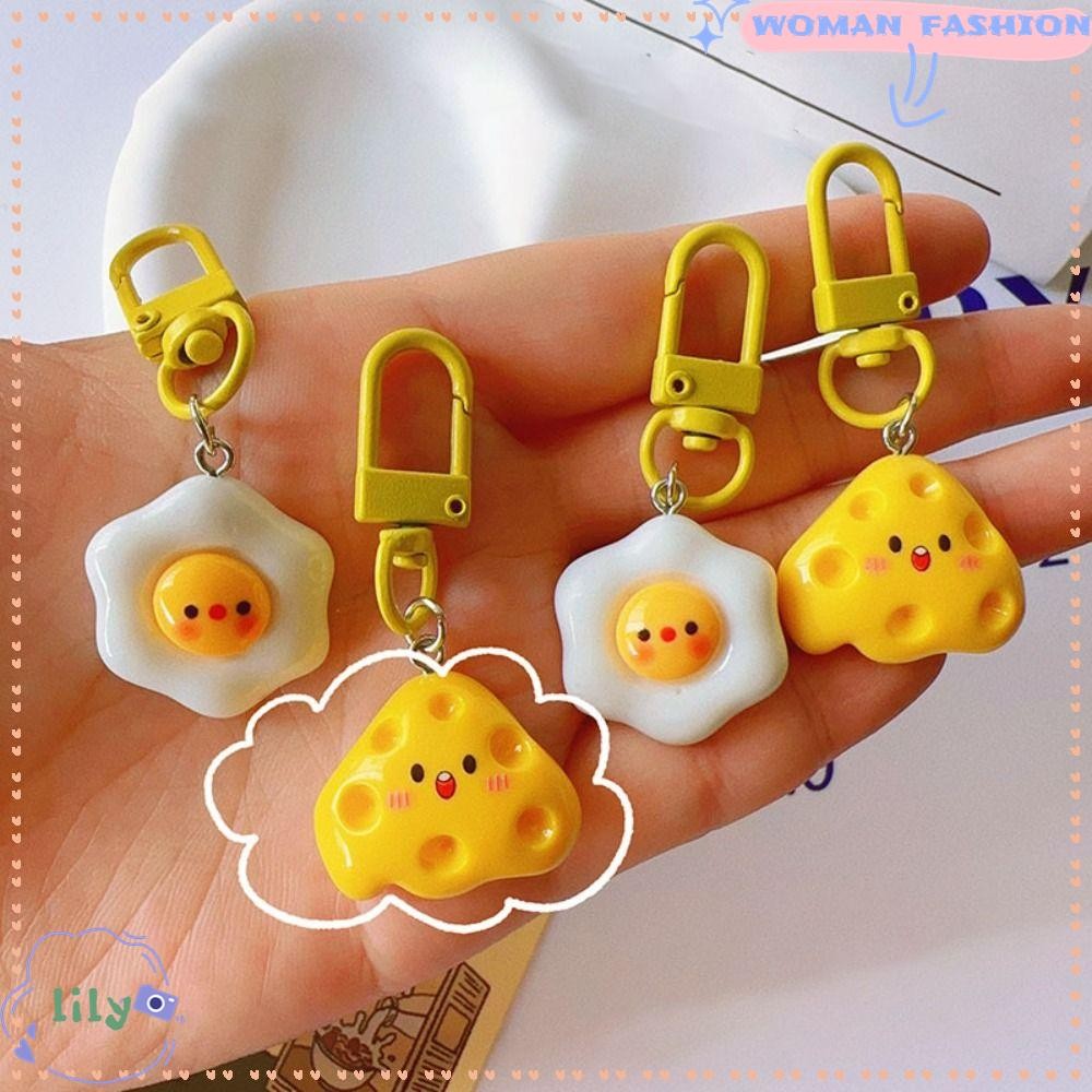 Lily พวงกุญแจน่ารัก, เรซิ่นแฟนถุงของขวัญจี้, อุปกรณ์ตกแต่งรถยนต์ Poached Egg/ชีสกระเป๋าถือตกแต่งกระเป๋านักเรียนนักเรียนแขวน