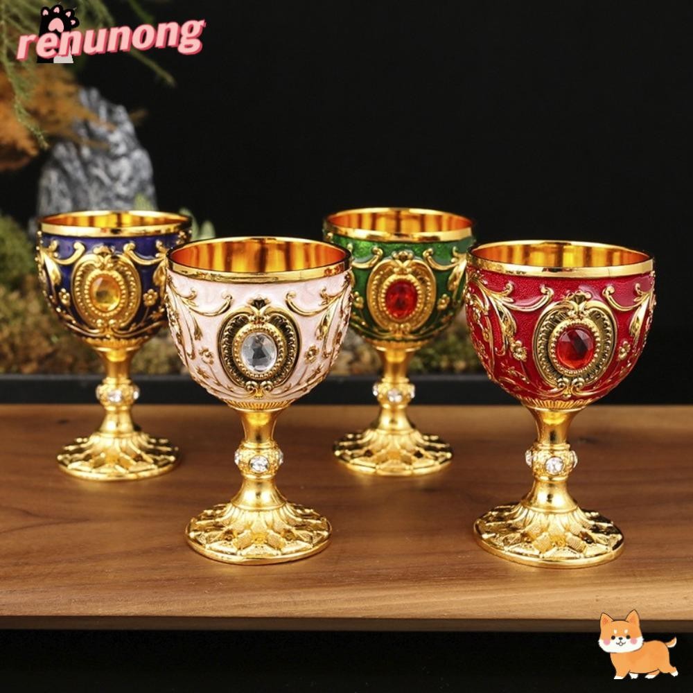 RENUNONG ถ้วยไวน์,โลหะสไตล์ยุโรปแก้วไวน์,นูนเพชร-encrusted Anti-break Goblet Drinkware
