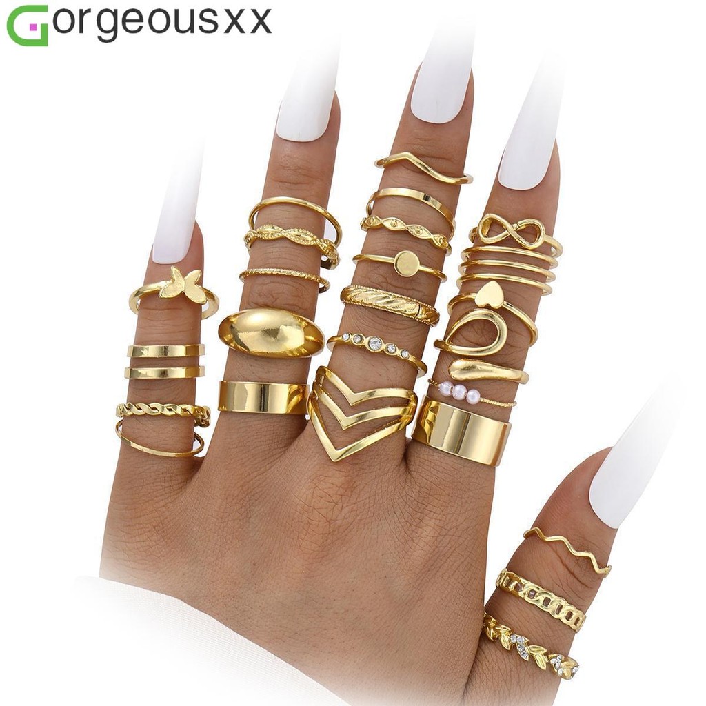 [Gorgeousxx] Classice Butterfly Love Heart Wavy Geometric Ring Set for Women Rings Jewelry