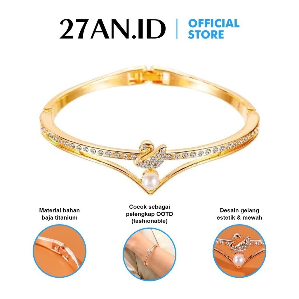 Sky bunny - SWAN C18 TITANIUM ENERGY MAGNETIC JEWELRY SWAN BRACELET ANTI-RUST GOLD DIAMOND PENDANT แ