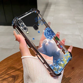 สําหรับ VIVO Y11 Y12 Y15 Y17 Y19 เคสโทรศัพท์ดอกไม้แมวสี่มุมซิลิโคน TPU โปร่งใสนุ่ม XH007