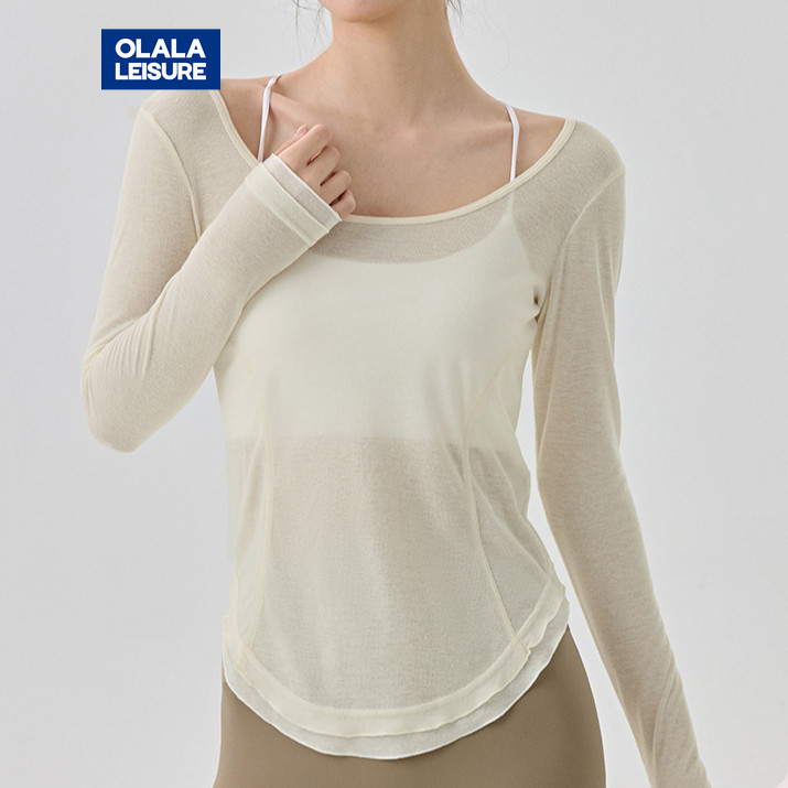 OLaLa Leisure  Casual Yoga Sports T-shirt Long Sleeves U-shaped Back Lace-up Breathable