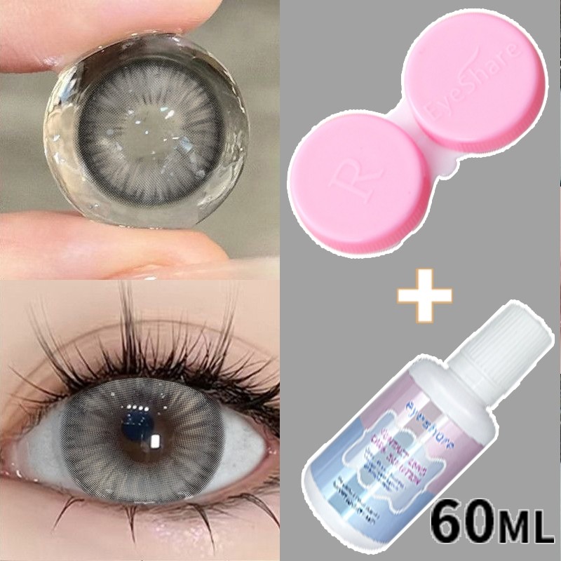 คอนแทคเลนส์สีเทาใหม่เลนส์คอนแทคเลนส์สีน้ำตาลอ่อน + 60 มล. คอนแทคเลนส์ ใช้ได้กับ 1 ปีจัดส่งเร็ว