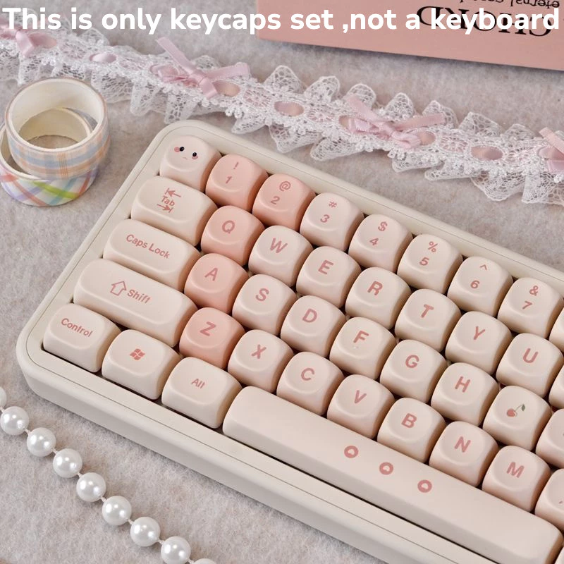 Thai Language PBT Keycap MOA ธีมสีชมพู Cherry Dye Sublimation สาวน่ารักบุคลิกภาพสร้างสรรค์ไทยภาษาอังกฤษ Adapt Mechanical Keyboard cross Adapt To 61/64/68/71/75/84/87/96/98/100/104/108