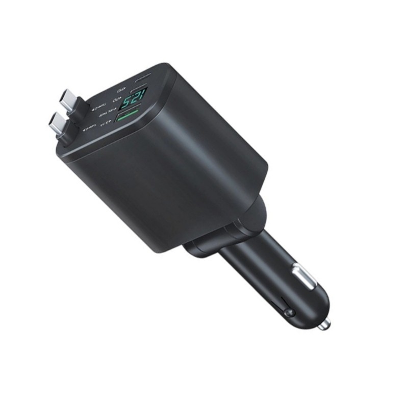SPARK Fast 90W Car Charger Retractable Type C Cord ชาร์จพอร์ตคู่สําหรับหลายอุปกรณ์