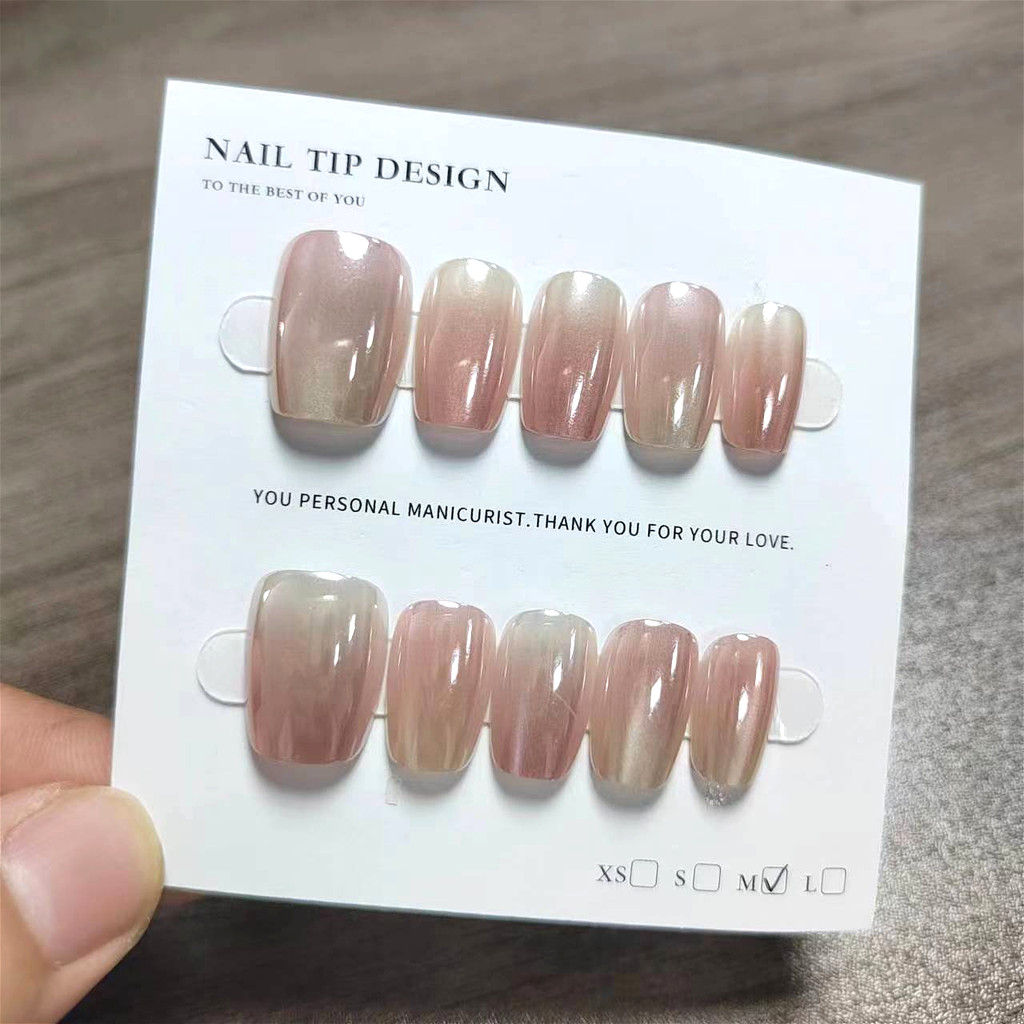 30ชิ้น สีแดงเล็บปลอมสแควร์รูปร่างเล็บปลอมที่มีสติกเกอร์กาวกดบนเล็บเล็บปลอมสีฟ้า