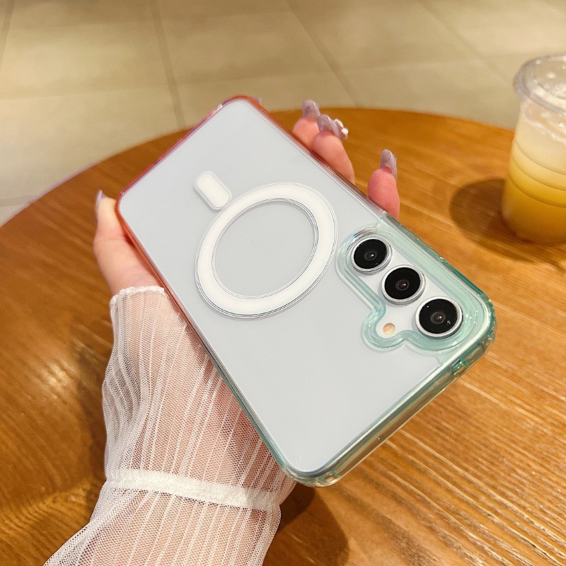 SAMSUNG การไล่ระดับสีอะคริลิคใสแม่เหล็กชาร์จไร้สายกรณีเหมาะสําหรับSamsung A55 5G A06 A14 A15 A16 A25 A26 A35 A36 A54 4G 5G A565gกันกระแทกนิ่มปกหลัง