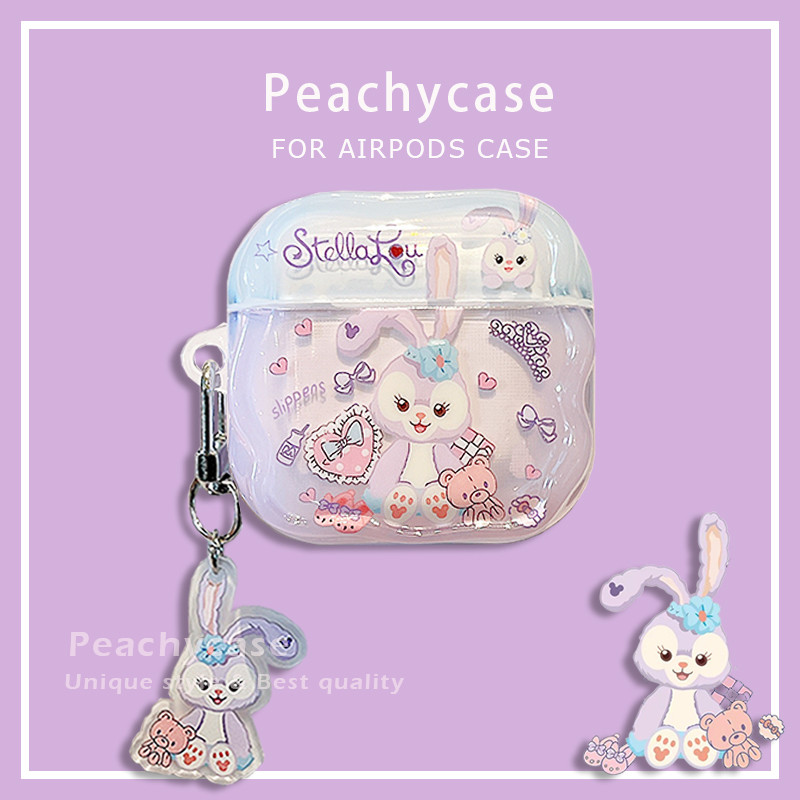 Disney น่ารัก Stellalou IMD ชุดหูฟังป้องกันกรณีสําหรับ Airpods 1 2 3 4 Pro Pro2 Airpods3 พร้อมจี้กระต่าย Anti-los หูฟังปลอก