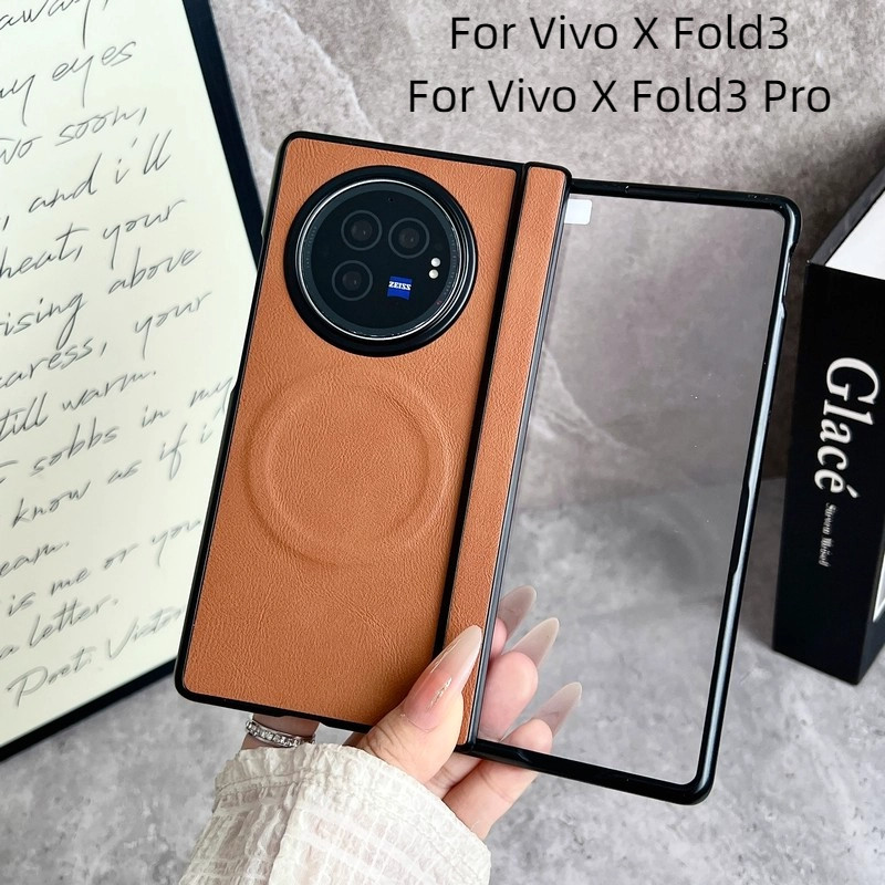 สําหรับ Vivo X Fold3 Pro X พับ 3 X Fold5 กรณีหรูหรา PU หนัง PC บานพับป้องกัน Hard Flip แม่เหล็กฝาครอบโทรศัพท์ปลอกสําหรับ Vivo X พับ 5 Pro X Fold3
